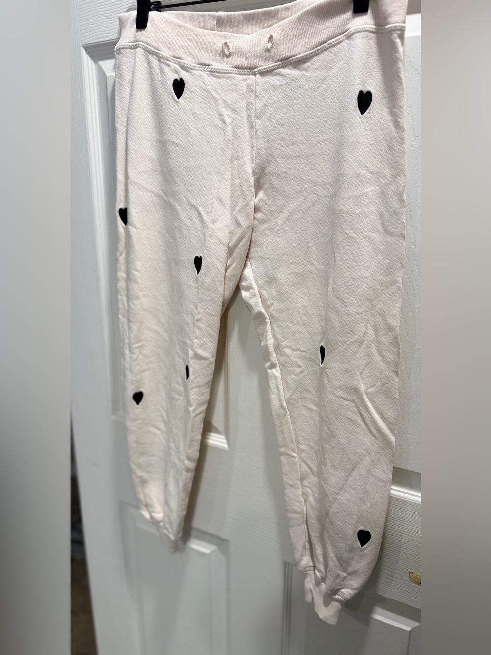 The GREAT. Heart Print Joggers Size 0 Cream Cotton Sweatpants Cozy Lounge Pants - Picture 3 of 12